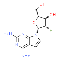 ChemSpider 2D Image | 7-(2-Deoxy-2-fluoro-beta-D-arabinofuranosyl)-7H-pyrrolo[2,3-d]pyrimidine-2,4-diamine | C11H14FN5O3