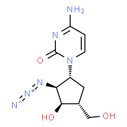 ChemSpider 2D Image | 4-Amino-1-[(1R,2S,3R,4R)-2-azido-3-hydroxy-4-(hydroxymethyl)cyclopentyl]-2(1H)-pyrimidinone | C10H15N6O3