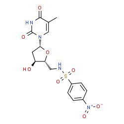 ChemSpider 2D Image | 5'-Deoxy-5'-{[(4-nitrophenyl)sulfonyl]amino}thymidine | C16H18N4O8S