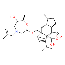 ChemSpider 2D Image | (1R,4R,5R,8R)-1-(Dihydroxymethyl)-2-({[(6S,7R)-6-hydroxy-7-methyl-4-(2-methyl-2-propen-1-yl)-1,4-oxazepan-2-yl]oxy}methyl)-13-isopropyl-5-methyltetracyclo[7.4.0.0~2,11~.0~4,8~]tridec-12-ene-9-carbalde
hyde | C30H47NO6