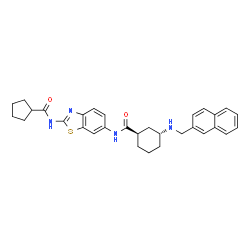 ChemSpider 2D Image | (1R,3R)-N-{2-[(Cyclopentylcarbonyl)amino]-1,3-benzothiazol-6-yl}-3-[(2-naphthylmethyl)amino]cyclohexanecarboxamide | C31H34N4O2S