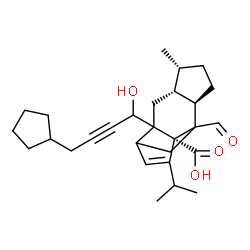 ChemSpider 2D Image | (1R,4R,5R,8R)-2-(4-Cyclopentyl-1-hydroxy-2-butyn-1-yl)-9-formyl-13-isopropyl-5-methyltetracyclo[7.4.0.0~2,11~.0~4,8~]tridec-12-ene-1-carboxylic acid | C28H38O4