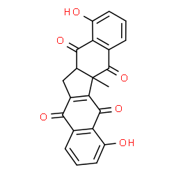ChemSpider 2D Image | 1,7-Dihydroxy-5a-methyl-12,12a-dihydro-5H-dibenzo[b,h]fluorene-5,6,11,13(5aH)-tetrone | C22H14O6