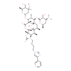ChemSpider 2D Image | (3aS,4S,7R,9S,10R,11R,13R,15S,15aR)-4-Ethyl-11-methoxy-3a,7,9,11,13,15-hexamethyl-2,6,14-trioxo-1-{4-[4-(3-pyridinyl)-1H-imidazol-1-yl]butyl}-10-{[3,4,6-trideoxy-3-(dimethylamino)-beta-D-xylo-hexopyra
nosyl]oxy}tetradecahydro-2H-oxacyclotetradecino[4,3-d][1,3]oxazol-8-yl 2,6-dideoxy-3-C-methyl-3-O-methyl-L-ribo-hexopyranoside | C51H81N5O13