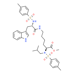 ChemSpider 2D Image | methyl (2S)-6-[[(2S)-3-(1H-indol-3-yl)-2-(p-tolylsulfonylamino)propanoyl]amino]-2-(isobutyl-(p-tolylsulfonyl)amino)hexanoate | C36H46N4O7S2