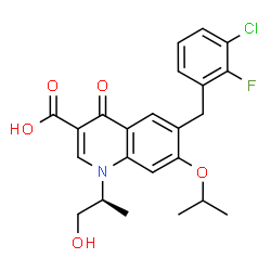 ChemSpider 2D Image | 6-(3-Chloro-2-fluorobenzyl)-1-[(2S)-1-hydroxy-2-propanyl]-7-isopropoxy-4-oxo-1,4-dihydro-3-quinolinecarboxylic acid | C23H23ClFNO5