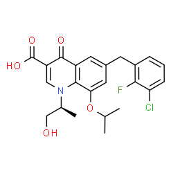 ChemSpider 2D Image | 6-(3-Chloro-2-fluorobenzyl)-1-[(2S)-1-hydroxy-2-propanyl]-8-isopropoxy-4-oxo-1,4-dihydro-3-quinolinecarboxylic acid | C23H23ClFNO5