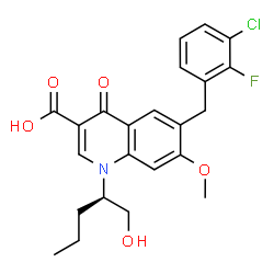 ChemSpider 2D Image | 6-(3-Chloro-2-fluorobenzyl)-1-[(2S)-1-hydroxy-2-pentanyl]-7-methoxy-4-oxo-1,4-dihydro-3-quinolinecarboxylic acid | C23H23ClFNO5