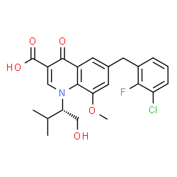 ChemSpider 2D Image | 6-(3-Chloro-2-fluorobenzyl)-1-[(2S)-1-hydroxy-3-methyl-2-butanyl]-8-methoxy-4-oxo-1,4-dihydro-3-quinolinecarboxylic acid | C23H23ClFNO5