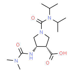 ChemSpider 2D Image | (3S,4S)-1-(Diisopropylcarbamoyl)-4-[(dimethylcarbamoyl)amino]-3-pyrrolidinecarboxylic acid | C15H28N4O4