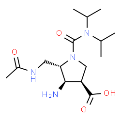 ChemSpider 2D Image | (3R,4R,5S)-5-(Acetamidomethyl)-4-amino-1-(diisopropylcarbamoyl)-3-pyrrolidinecarboxylic acid | C15H28N4O4