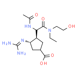 ChemSpider 2D Image | (3R,4S)-3-{(1R)-1-Acetamido-2-[ethyl(2-hydroxyethyl)amino]-2-oxoethyl}-4-[(diaminomethylene)amino]cyclopentanecarboxylic acid | C15H27N5O5