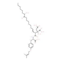 ChemSpider 2D Image | (2S)-2-[(2S,3E)-1-{[(1S)-1-Carboxy-2-{4-[(3-methyl-2-buten-1-yl)oxy]phenyl}ethyl]amino}-12-hydroxy-1,11-dioxo-3-octadecen-2-yl]-2-hydroxysuccinic acid | C36H53NO11