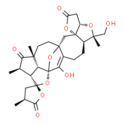 ChemSpider 2D Image | (1'R,2S,3'S,4S,7'S,9'S,10'R,15'S,18'R,19'R,21'R,25'R)-14'-Hydroxy-9'-(hydroxymethyl)-4,9',19',21'-tetramethyl-3,4-dihydro-5H,5'H,20'H-spiro[furan-2,17'-[4,8,16,24]tetraoxaheptacyclo[13.8.1.1~15,18~.0~
1,13~.0~3,7~.0~3,10~.0~21,25~]pentacos[13]ene]-5,5',20'-trione | C29H36O10