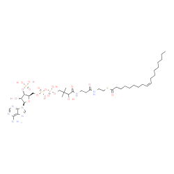 ChemSpider 2D Image | S-{1-[(2R,3S,4R,5R)-5-(6-Amino-9H-purin-9-yl)-4-hydroxy-3-(phosphonooxy)tetrahydro-2-furanyl]-3,5,9-trihydroxy-8,8-dimethyl-3,5-dioxido-10,14-dioxo-2,4,6-trioxa-11,15-diaza-3lambda~5~,5lambda~5~-dipho
sphaheptadecan-17-yl} (9Z)-9-octadecenethioate | C39H68N7O17P3S