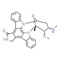 ChemSpider 2D Image | (5R,6S,7S)-6-methoxy-5-methyl-7-(methylamino)-6,7,8,9,15,16-hexahydro-5H,14H-5,9-epoxy-4b,9a,15-triazadibenzo[b,h]cyclonona[1,2,3,4-jkl]cyclopenta[e]-as-indacen-14-one | C28H26N4O3