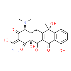 ChemSpider 2D Image | (2E,4S,4aS,6S,12aS)-2-[Amino(hydroxy)methylene]-4-(dimethylamino)-6,10,12a-trihydroxy-6-methyl-4a,12a-dihydro-1,3,11,12(2H,4H,5H,6H)-tetracenetetrone | C22H22N2O8