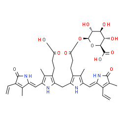 ChemSpider 2D Image | (2S,3S,4S,5R,6S)-6-[3-[2-[[3-(2-carboxyethyl)-4-methyl-5-[(Z)-(3-methyl-5-oxo-4-vinyl-pyrrol-2-ylidene)methyl]-1H-pyrrol-2-yl]methyl]-4-methyl-5-[(Z)-(4-methyl-5-oxo-3-vinyl-pyrrol-2-ylidene)methyl]-1H-pyrrol-3-yl]propanoyloxy]-3,4,5-trihydroxy-tetrahydropyran-2-carboxylic acid | C39H44N4O12
