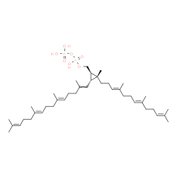 ChemSpider 2D Image | {(1R,2R,3R)-2-Methyl-3-[(5E,9E)-2,6,10,14-tetramethyl-1,5,9,13-pentadecatetraen-1-yl]-2-[(3E,7E)-4,8,12-trimethyl-3,7,11-tridecatrien-1-yl]cyclopropyl}methyl trihydrogen diphosphate | C40H68O7P2