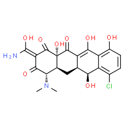 ChemSpider 2D Image | (2Z,4S,4aS,5aS,6S,12aS)-2-[Amino(hydroxy)methylene]-7-chloro-4-(dimethylamino)-6,10,11,12a-tetrahydroxy-4a,5a,6,12a-tetrahydro-1,3,12(2H,4H,5H)-tetracenetrione | C21H21ClN2O8