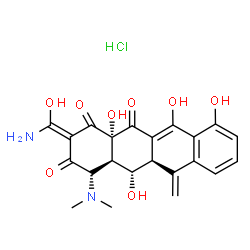 ChemSpider 2D Image | (2Z,4S,4aR,5S,5aR,12aS)-2-[Amino(hydroxy)methylene]-4-(dimethylamino)-5,10,11,12a-tetrahydroxy-6-methylene-4a,5a,6,12a-tetrahydro-1,3,12(2H,4H,5H)-tetracenetrione hydrochloride (1:1) | C22H23ClN2O8