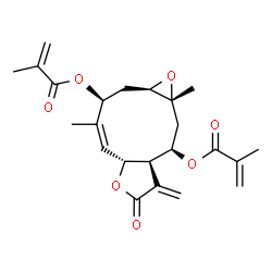 ChemSpider 2D Image | (1aR,3S,4Z,5aR,8aR,9R,10aR)-4,10a-Dimethyl-8-methylene-7-oxo-1a,2,3,5a,7,8,8a,9,10,10a-decahydrooxireno[5,6]cyclodeca[1,2-b]furan-3,9-diyl bis(2-methylacrylate) | C23H28O7