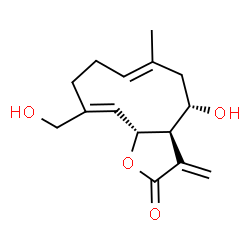 ChemSpider 2D Image | (3aR,4S,6E,10Z,11aR)-3a,4,5,8,9,11a-Hexahydro-4-hydroxy-10-(hydroxymethyl)-6-methyl-3-methylenecyclodeca[b]furan-2(3H)-one | C15H20O4