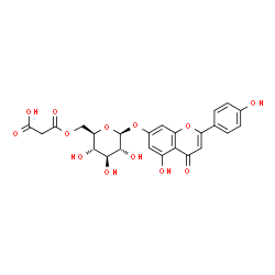 ChemSpider 2D Image | 5-Hydroxy-2-(4-hydroxyphenyl)-4-oxo-4H-chromen-7-yl 6-O-(carboxyacetyl)-beta-D-glucopyranoside | C24H22O13