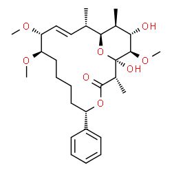 ChemSpider 2D Image | (1R,2S,5S,10R,11R,12E,14S,15S,16S,17S,18R)-1,17-Dihydroxy-10,11,18-trimethoxy-2,14,16-trimethyl-5-phenyl-4,19-dioxabicyclo[13.3.1]nonadec-12-en-3-one | C29H44O8