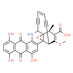 ChemSpider 2D Image | (2R,4S,5S,8S)-21,24,28-Trihydroxy-7-methoxy-5-methyl-19,26-dioxo-3-oxa-16-azaheptacyclo[15.12.0.0~2,4~.0~2,8~.0~4,15~.0~18,27~.0~20,25~]nonacosa-1(29),6,11,17,20,22,24,27-octaene-9,13-diyne-6-carboxyl
ic acid | C30H19NO9