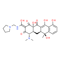 ChemSpider 2D Image | (2Z,4S,4aS,5aS,6S,12aS)-4-(Dimethylamino)-6,10,11,12a-tetrahydroxy-2-{hydroxy[(1-pyrrolidinylmethyl)amino]methylene}-6-methyl-4a,5a,6,12a-tetrahydro-1,3,12(2H,4H,5H)-tetracenetrione | C27H33N3O8