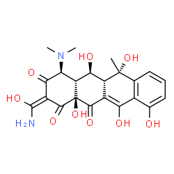 ChemSpider 2D Image | (2E,4S,4aR,5S,5aR,6S,12aS)-2-[Amino(hydroxy)methylene]-4-(dimethylamino)-5,6,10,11,12a-pentahydroxy-6-methyl-4a,5a,6,12a-tetrahydro-1,3,12(2H,4H,5H)-tetracenetrione | C22H24N2O9