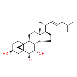 ChemSpider 2D Image | (3beta,5beta,6beta,7alpha,22E,24xi)-5,19-Cycloergost-22-ene-3,6,7-triol | C28H46O3