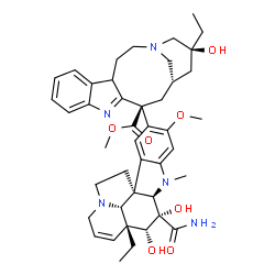 ChemSpider 2D Image | Methyl (13S,15S,17S)-13-[(2beta,3beta,4beta,5alpha,12beta,19alpha)-3-carbamoyl-3,4-dihydroxy-16-methoxy-1-methyl-6,7-didehydroaspidospermidin-15-yl]-17-ethyl-17-hydroxy-1,11-diazatetracyclo[13.3.1.0~4
,12~.0~5,10~]nonadeca-5,7,9,11-tetraene-13-carboxylate | C43H55N5O7