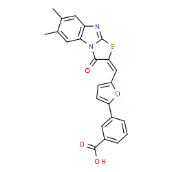ChemSpider 2D Image | 3-{5-[(E)-(6,7-Dimethyl-3-oxo[1,3]thiazolo[3,2-a]benzimidazol-2(3H)-ylidene)methyl]-2-furyl}benzoic acid | C23H16N2O4S