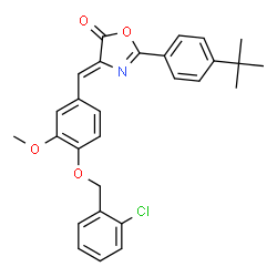 ChemSpider 2D Image | (4Z)-4-{4-[(2-Chlorobenzyl)oxy]-3-methoxybenzylidene}-2-[4-(2-methyl-2-propanyl)phenyl]-1,3-oxazol-5(4H)-one | C28H26ClNO4