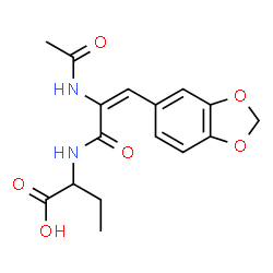ChemSpider 2D Image | 2-{[(2E)-2-Acetamido-3-(1,3-benzodioxol-5-yl)-2-propenoyl]amino}butanoic acid | C16H18N2O6