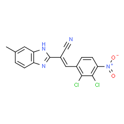 ChemSpider 2D Image | (2E)-3-(2,3-Dichloro-4-nitrophenyl)-2-(6-methyl-1H-benzimidazol-2-yl)acrylonitrile | C17H10Cl2N4O2