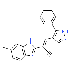 ChemSpider 2D Image | (2E)-2-(5-Methyl-1H-benzimidazol-2-yl)-3-(3-phenyl-1H-pyrazol-4-yl)acrylonitrile | C20H15N5