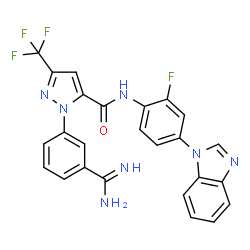 ChemSpider 2D Image | N-[4-(1H-Benzimidazol-1-yl)-2-fluorophenyl]-1-(3-carbamimidoylphenyl)-3-(trifluoromethyl)-1H-pyrazole-5-carboxamide | C25H17F4N7O