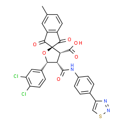 ChemSpider 2D Image | SPIRO[3-CARBOXY-4-{(4-[1,2,3]THIADIAZOL-4-YL-PHENYL)-AMINO-CARBONYL} -5-[3,4-DICHLORO-PHENYL]-TETRAHYDROFURAN-2,2'-5-METHYL-INDAN-1,3-DIONE] | C29H19Cl2N3O6S