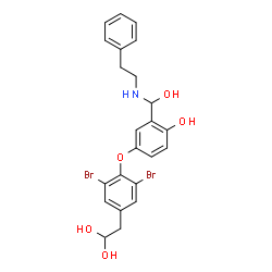 ChemSpider 2D Image | 2-[3,5-Dibromo-4-(4-hydroxy-3-{hydroxy[(2-phenylethyl)amino]methyl}phenoxy)phenyl]-1,1-ethanediol | C23H23Br2NO5