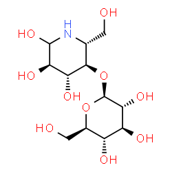 ChemSpider 2D Image | (2R,3R,4R,5R)-4,5,6-Trihydroxy-2-(hydroxymethyl)-3-piperidinyl beta-D-glucopyranoside | C12H23NO10