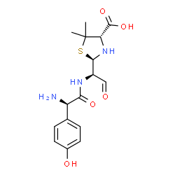 ChemSpider 2D Image | (2R,4S)-2-[(1R)-1-{[(2R)-2-Amino-2-(4-hydroxyphenyl)acetyl]amino}-2-oxoethyl]-5,5-dimethyl-1,3-thiazolidine-4-carboxylic acid | C16H21N3O5S