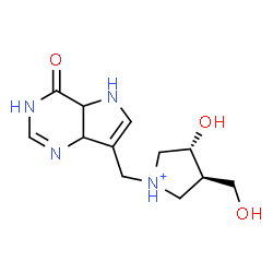 ChemSpider 2D Image | (3R,4R)-3-Hydroxy-4-(hydroxymethyl)-1-[(4-oxo-4,4a,5,7a-tetrahydro-3H-pyrrolo[3,2-d]pyrimidin-7-yl)methyl]pyrrolidinium | C12H19N4O3