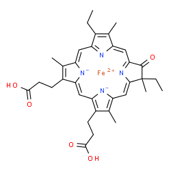 ChemSpider 2D Image | Iron(2+) 8,12-bis(2-carboxyethyl)-3,17-diethyl-3,7,13,18-tetramethyl-2-oxo-2H,3H-porphine-22,23-diide | C34H36FeN4O5