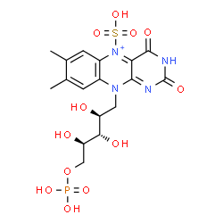 ChemSpider 2D Image | 1-Deoxy-1-(7,8-dimethyl-2,4-dioxo-5-sulfo-3,4-dihydrobenzo[g]pteridin-5-ium-10(2H)-yl)-5-O-phosphono-D-ribitol | C17H22N4O12PS