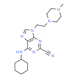 ChemSpider 2D Image | 6-(Cyclohexylamino)-9-[2-(4-methyl-1-piperazinyl)ethyl]-9H-purine-2-carbonitrile | C19H28N8