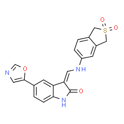 ChemSpider 2D Image | 3-{[(2,2-DIOXIDO-1,3-DIHYDRO-2-BENZOTHIEN-5-YL)AMINO]METHYLENE}-5-(1,3-OXAZOL-5-YL)-1,3-DIHYDRO-2H-INDOL-2-ONE | C20H15N3O4S