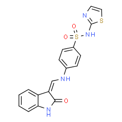ChemSpider 2D Image | 4-{[(2-Oxo-1,2-dihydro-3H-indol-3-ylidene)methyl]amino}-N-(1,3-thiazol-2-yl)benzenesulfonamide | C18H14N4O3S2